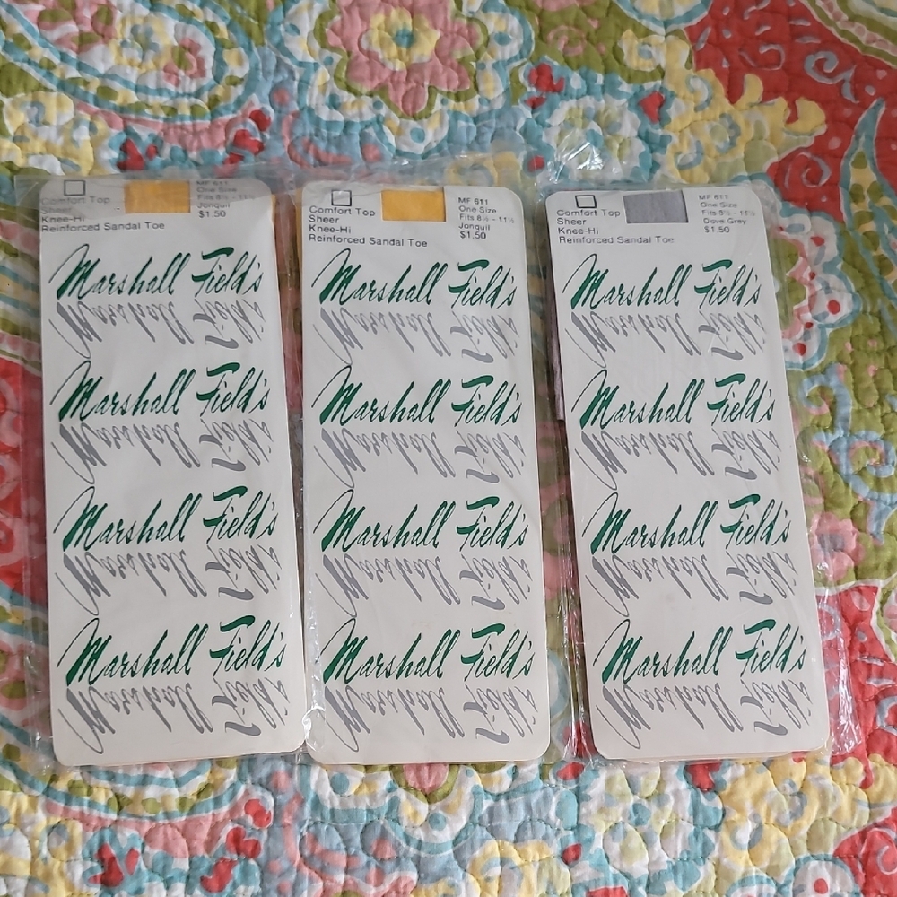 VTG Marshall Field's Knee Hi Stockings Set Of 3 School Girl Grunge Y2K Chic